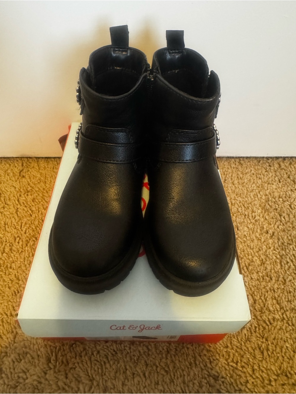 Cat & Jack Black Girls' Ankle Boots with Side Buckle